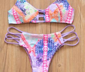 Chest Hollow Print Light Purple Two Piece Bikini On Luulla
