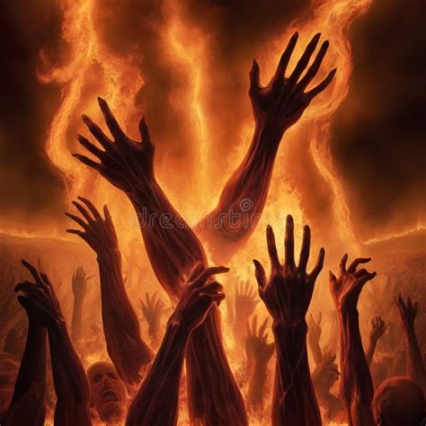 Haunting Image Of Human Arms Rising From The Fiery Inferno Of Hell