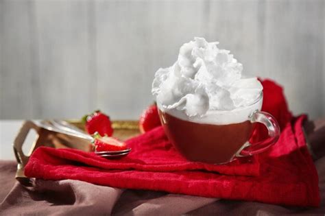 Premium Photo Hot Chocolate With Whipped Cream In Mug On Wooden