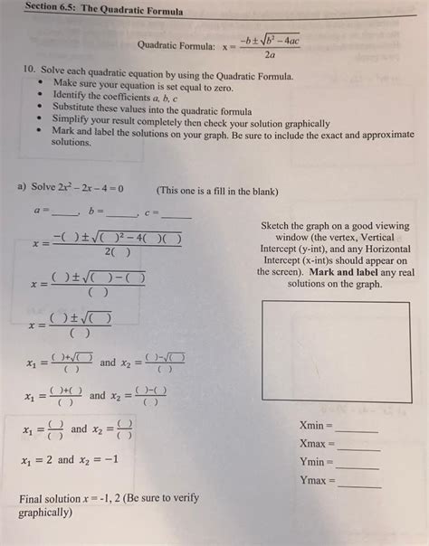 Solved Quadratic Formula: x=2a−b±b2−4ac 10. Solve each | Chegg.com