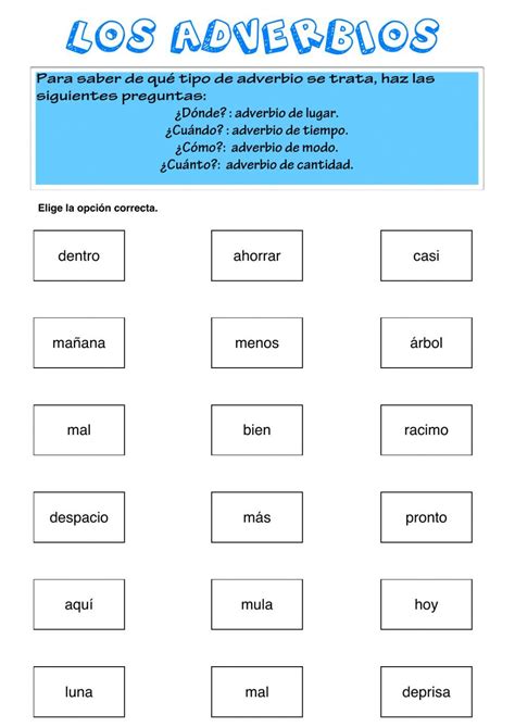 Ficha Online De Los Adverbios Para 4º Primaria Worksheets Grade 1 Natural Teaching Supplies