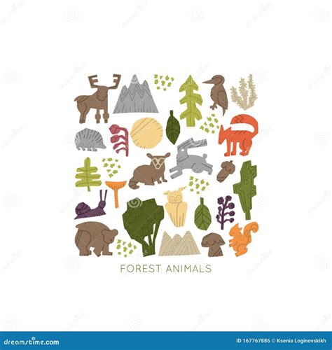 Woodland Forest Animals Vector Set Stock Illustration - Illustration of ...