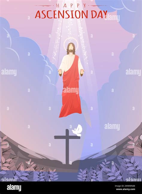 Happy Ascension Day Design With Jesus Christ In Heaven Vector