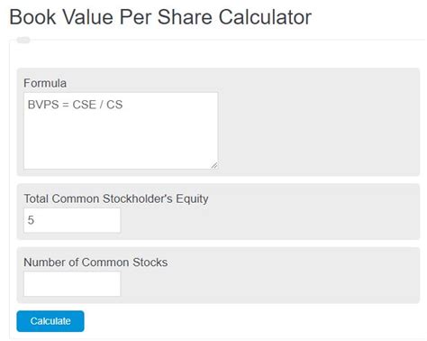 compute book value net worth per share calculator