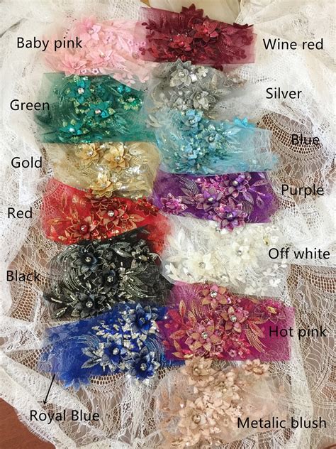 Colors Delicate D Rhinestone Beaded Flower Lace Applique In Metlic