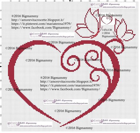 Schema Per Punto Croce O Uncinetto Cuore Con Farfalle 145x136 Punti