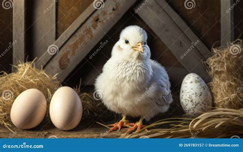 Galinha Senta Sobre Grama Seca Ao Lado De Ovos De Galinha Ilustra O