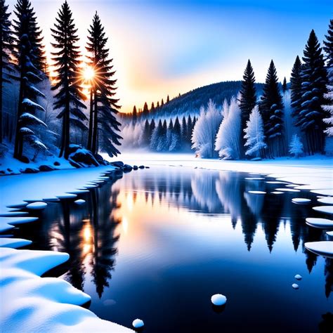 Premium Photo A Serene Winter Landscape With Snow Covered Trees A