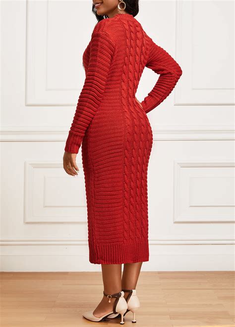 Red Long Sleeve Round Neck Bodycon Dress Rosewe USD 28 98