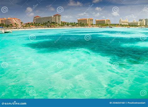 Aruba Idyllic Caribbean Palm Beach At Sunny Day Dutch Antilles