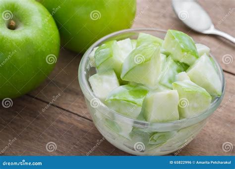 Green Apple With Yogurt In Bowl Stock Photo Image Of Green Sweet