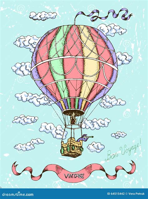 Colorful Happy Birthday Card With Hot Air Balloon Stock Vector