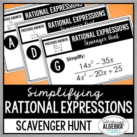 Simplifying Rational Expressions Scavenger Hunt All Things Algebra