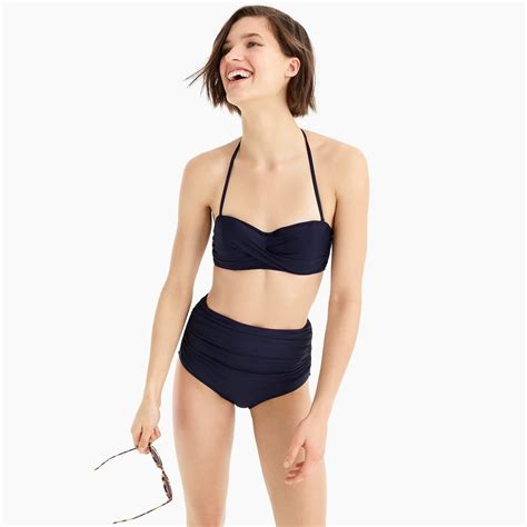 J Crews Twist Bandeau Top And Ruched Bottom Swimsuits For Big Hips