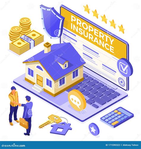 Online Propery House Insurance Isometric Stock Vector - Illustration of