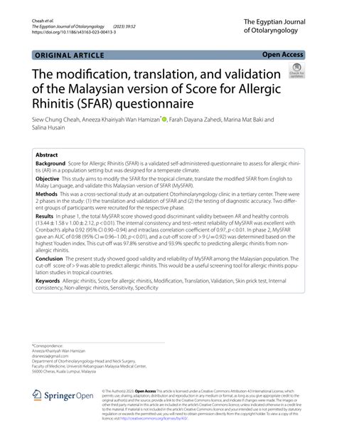 PDF The Modification Translation And Validation Of The Malaysian