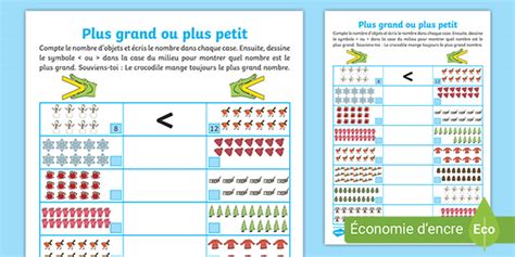 Fiche d activités Plus grand ou plus petit jusqu à 20