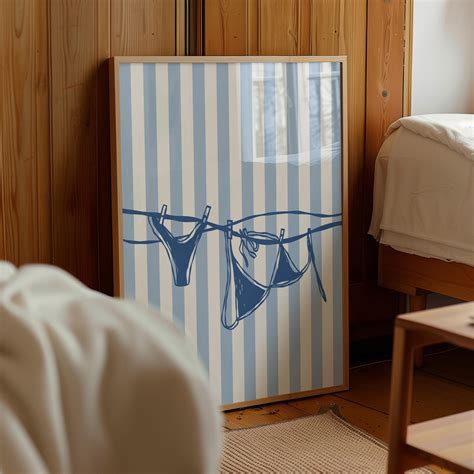Retro Coquette Wall Art Set Of 3 Blue Lips Bikini Bow Heels Prints