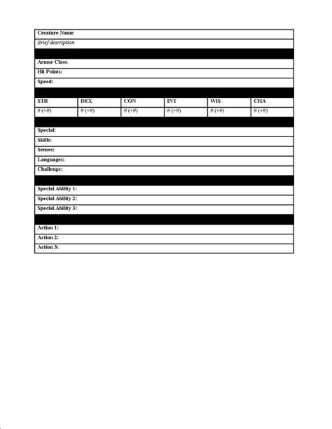 D D 5e Form Fillable Monster Stat Printable Forms Free Online