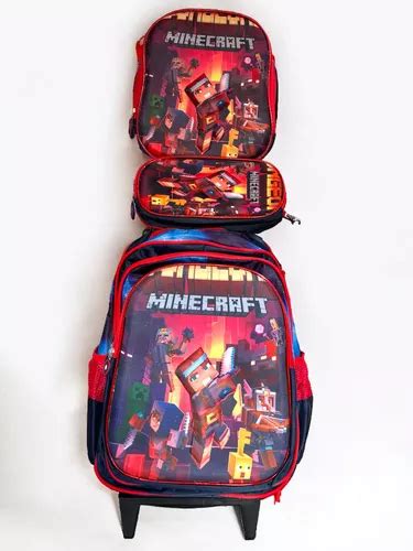 Kit Mochila Minecraft Escolar Rodinhas Lancheira Estojo Cor