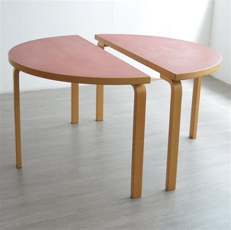 Pair Of Half Round Red Tables By Alvar Aalto 1980s 172103