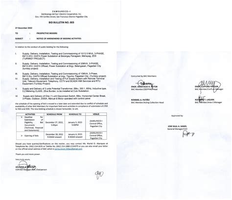 Bid Bulletin No Notice Of Amendment Of Bidding Activities