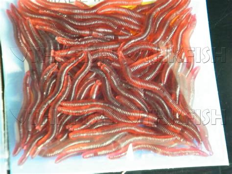 50X 4cm 0.4g Soft Lure Red Worms EarthWorm Fishing Baits Worms Trout ...