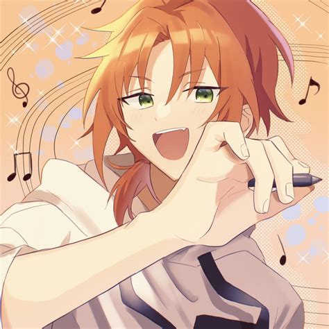 1boy Male Focus Green Eyes Solo Holding Orange Hair Musical Note Illustration Images