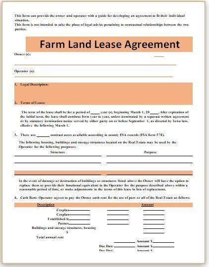 Farm Land Lease Agreement Template 01 Stationery Templates In 2021 Lease Agreement Rental