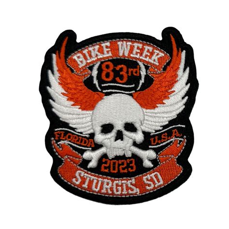 2023 Sturgis Motorcycle Rally Bike Week Orange Skull Wings Patch ...