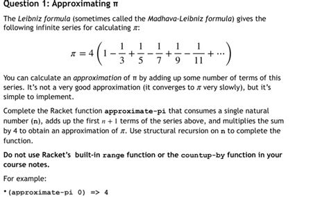 Question Approximating The Leibniz Formula Chegg