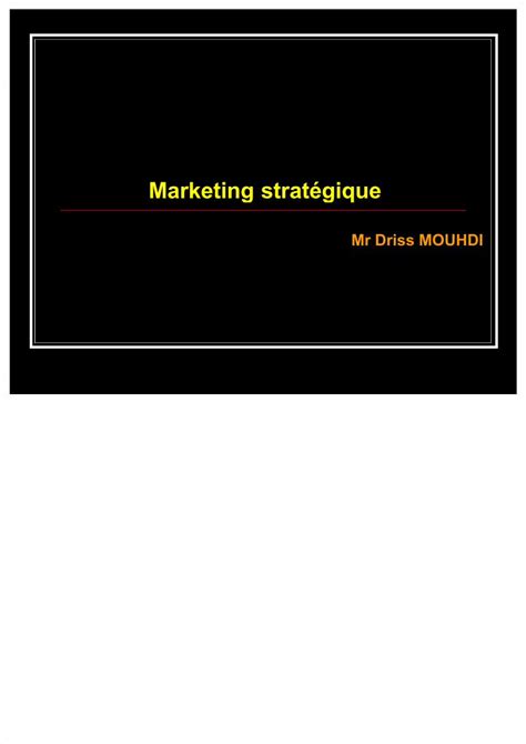 Pdf Et Marketing Strategique Introduction Generale Rappel