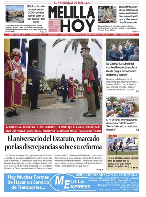 Consulte La Portada De Melilla Hoy Del Lunes De Marzo De