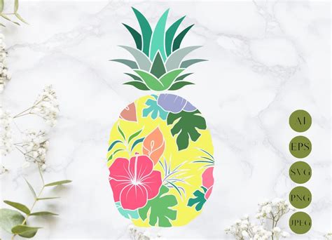 Pineapple Svg Laser Cut Summer Svg Tropical Flower Svg Etsy