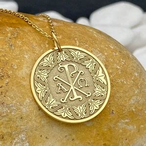 K Solid Gold Chi Rho Cross Necklace Personalized Cross Coin Necklace