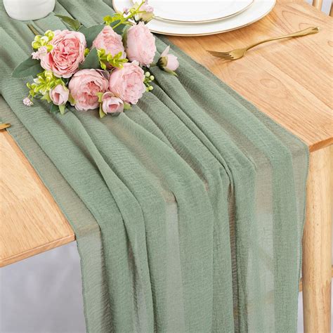 Amazon Sajoo Sage Green Cheesecloth Table Runner Boho Gauze Table