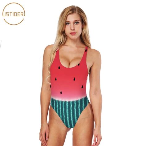 Istider 3d Print Watermelon Summer Women One Piece Swimsuit Backless