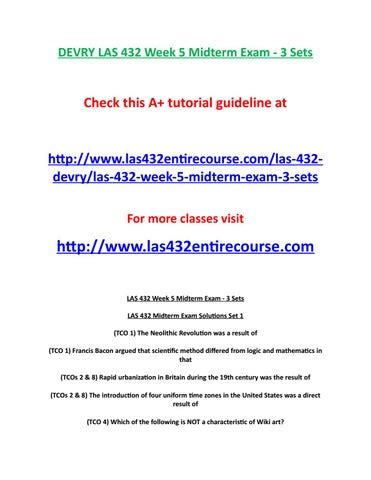 Devry Las 432 Week 5 Midterm Exam By JangmiHee Issuu