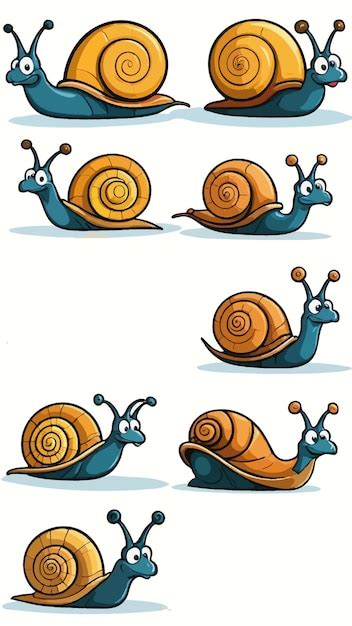 A Collection Of Snails Cartoon Drawing Artwork Vector Premium Ai