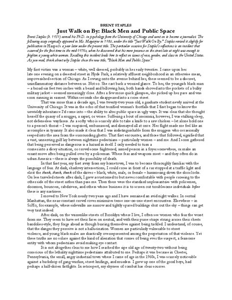 Just Walk On By Brent Staples Analysis