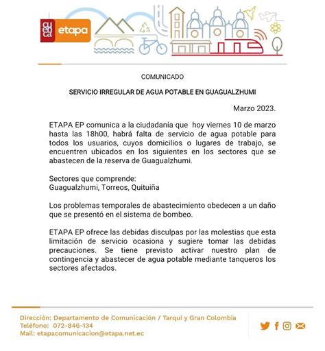 ETAPA EP On Twitter GUAGUALZHUMI ETAPA EP Informa Falta De Servicio