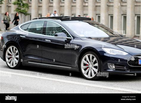 The Electric Self Driving Car Tesla S Model In Europe Driver Less Car