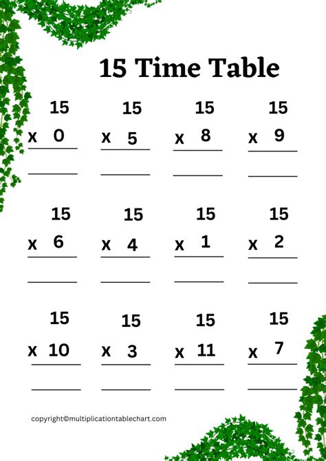 15 Times Table Worksheet [15 Multiplication Table] Free PDF