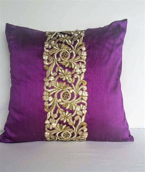 Gold Silk Decorative Pillow. With Gold Stone Work Border. - Etsy