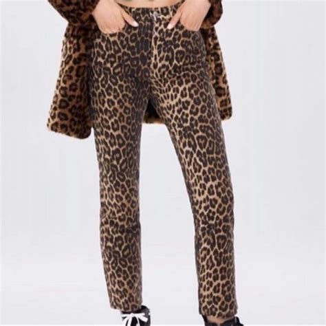 Zara Jeans Zara Trf Brown Leopard Button Fly High Rise Straight Leg