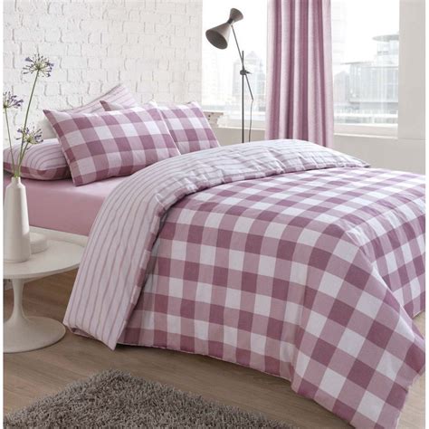 Gingham Check Pink Reversible Duvet Quilt Cover Bedding Pillow Case