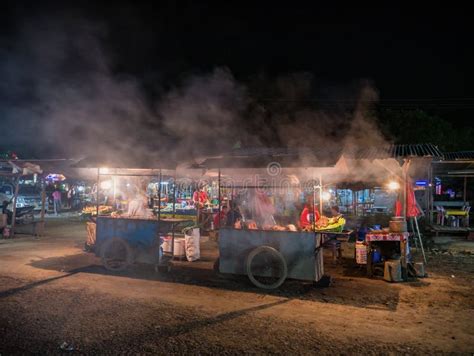 Unacquainted People At Vangvieng Street Food Night Market Lao