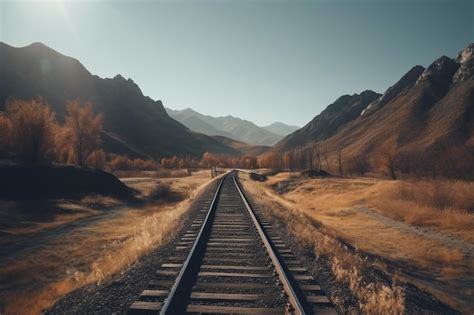 Premium AI Image | Railroad tracks in a mountain landscape