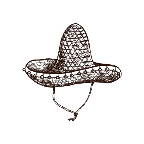 Hand-drawn sombrero sketch. Vintage drawing of hat. Vector black ink ...