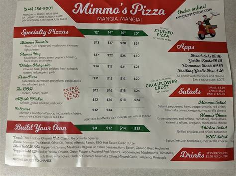 Menu at Mimmo's Pizza pizzeria, Mishawaka